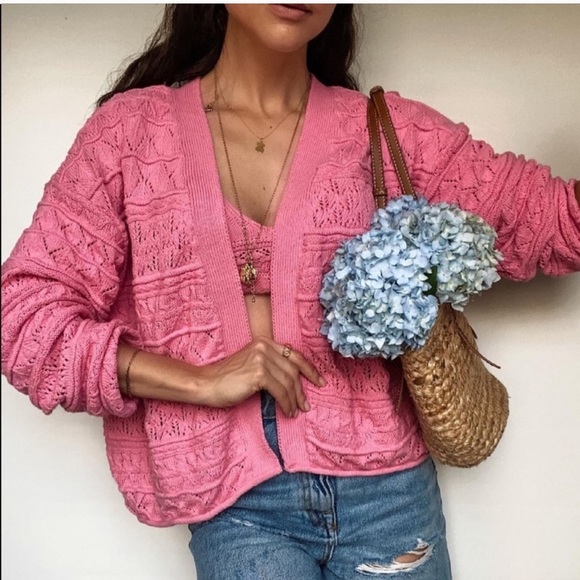 ZARA 2 Pieces Knit Jacket And Matching Cropped Top Blue M - Picture 1 of 10